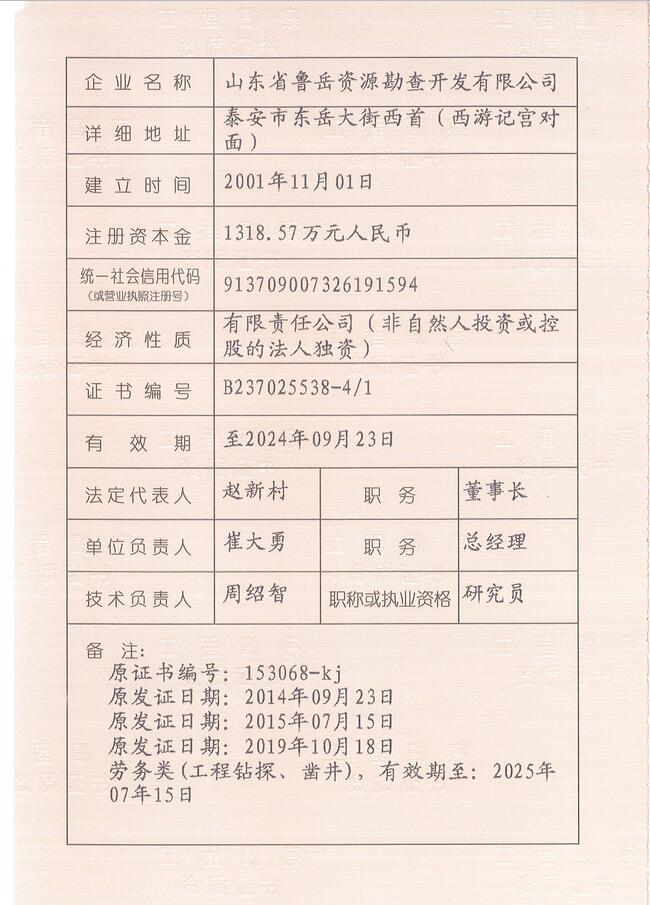 工程地質(zhì)綜合甲級/山東省魯岳資源勘查開發(fā)有限公司！(圖2)